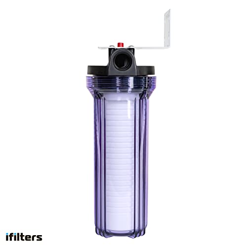 iFilters Whole House Sediment Filter System for Dirt, Sand, Silt, Rust and Scale - Clear Housing - 3/4" Ports - Pressure Relief Button