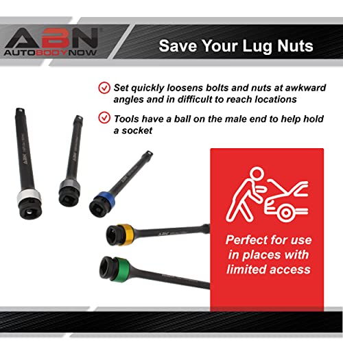 ABN 1/2in Drive 8in Long Color-Coded Torque Limiting Socket Extension Bar 5pc Tool Kit 65-140 ft/lb Set