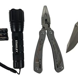 Stanley 12 in 1 Multi Tool Folding Pocket Knife 150 Lumens LED Light Set STHT 81502, Black