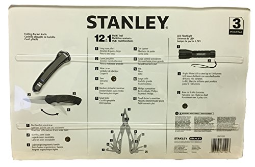 Stanley 12 in 1 Multi Tool Folding Pocket Knife 150 Lumens LED Light Set STHT 81502, Black