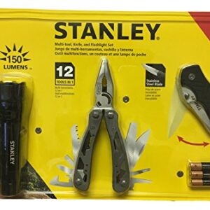 Stanley 12 in 1 Multi Tool Folding Pocket Knife 150 Lumens LED Light Set STHT 81502, Black