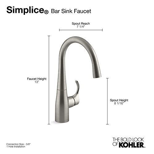 KOHLER 22034-VS Simplice Single-Handle Bar Sink Faucet, Secondary Kitchen Faucet, Bar Faucet, Vibrant Stainless