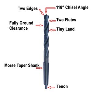 MAXTOOL 17/32" Twist Drill Bits with Morse Taper Shank HSS M2 Taper Shank Drill Bits Black Oxide MT No 2; TS02B05R34