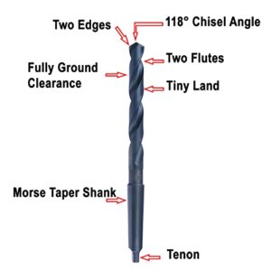 MAXTOOL 11/16" Twist Drill Bits with Morse Taper Shank HSS M2 Taper Shank Drill Bits Black Oxide MT No 2; TS02B05R44