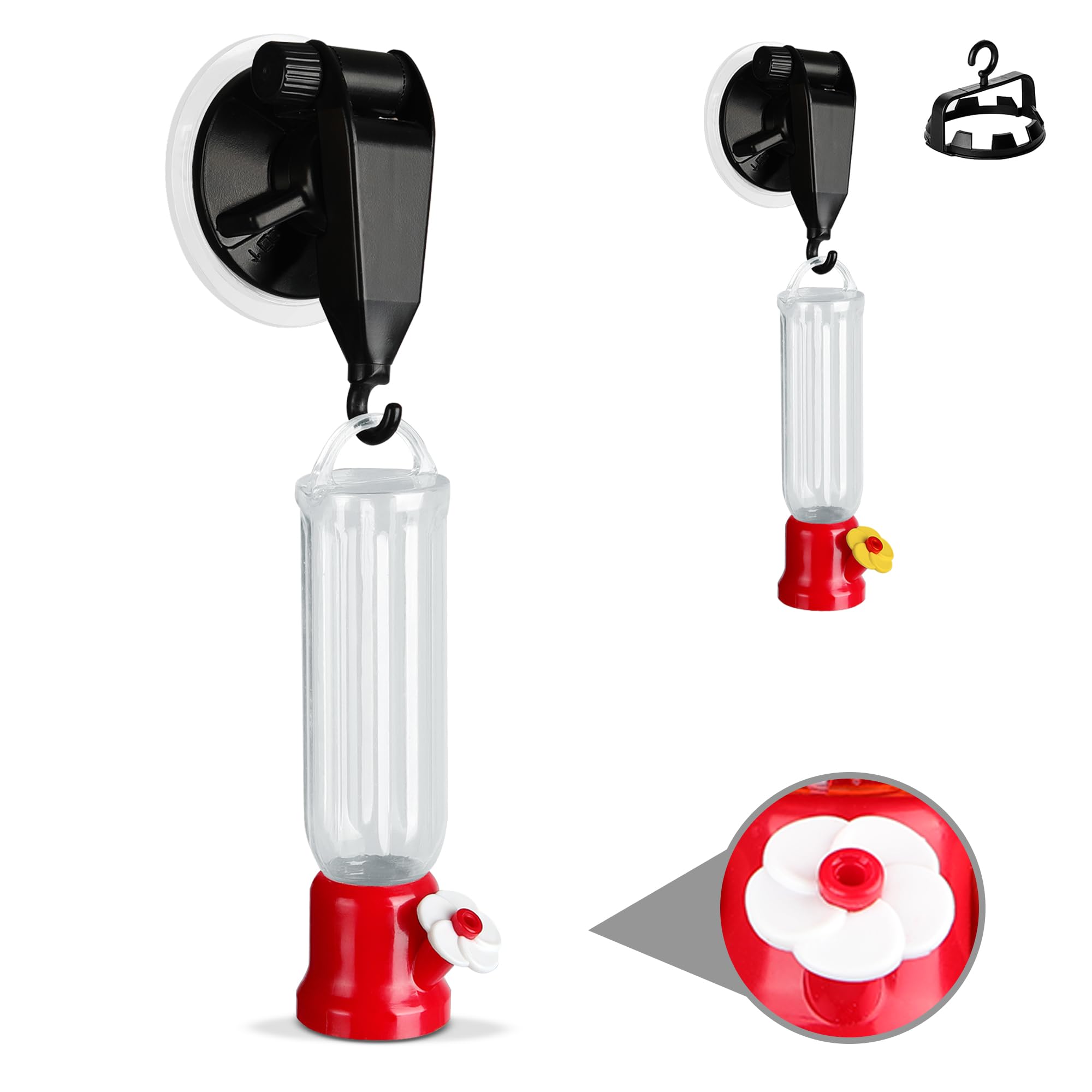 ORIENTOOLS Hummingbird Feeder with Window Hanger- 2pcs Window Bird Feeder, 2.2 oz/Pc Mini Hanging Flower Bird Feeders for Suction Cup