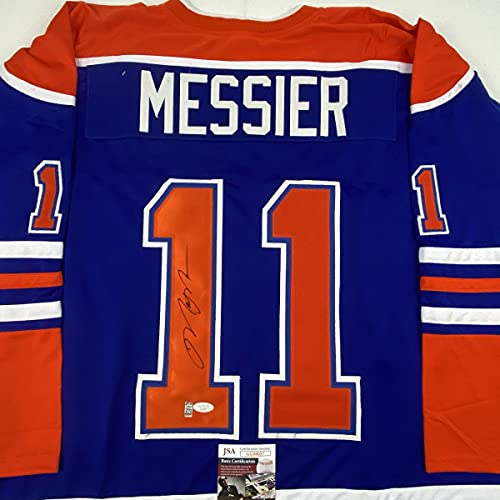 Autographed/Signed Mark Messier Edmonton Blue Hockey Jersey JSA COA