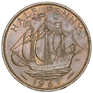 1967 uk elizabeth ii british bronze half penny very good