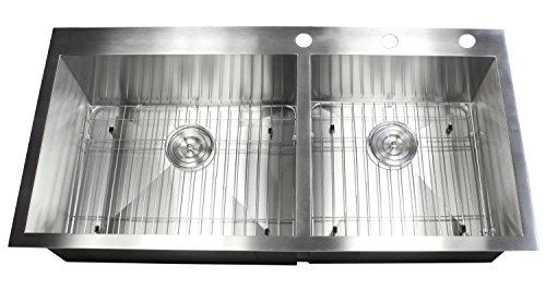 43 INCH (6040) Zero Radius Design 16 Gauge Topmount Drop In Over the Counter Large Double Bowl 5050 Stainless Steel Kitchen Sink Premium Package 43 INCH (6040) KKR-FT4321-6040