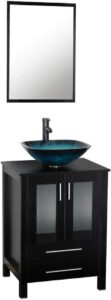 u-eway 24 inch black bathroom vanity square tempered glass vessel sink combo 1.5 gpm faucet oil rubbed bronze bathroom vanity top with sink bowl, 20-inch deep and 30% water saving