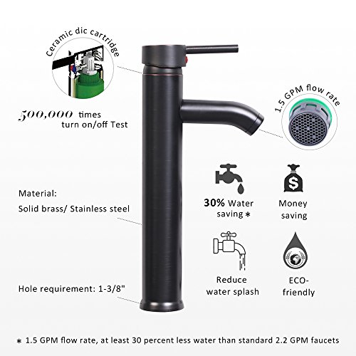 U-Eway 24 Inch Black Bathroom Vanity Square Tempered Glass Vessel Sink Combo 1.5 GPM Faucet Oil Rubbed Bronze Bathroom Vanity Top with Sink Bowl, 20-inch Deep and 30% Water Saving