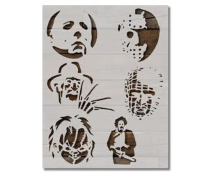 halloween freddy jason chucky + stencil template reusable for painting on walls, wood, arts and crafts (342) - 8.5 x 11 inches