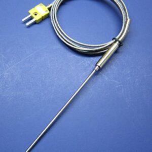 K-Type Thermocouple Sensor with High Temperature Stainless Steel Pointed Insertion Probe, 932 F or 500 C, with Stainless Steel Braided Cable