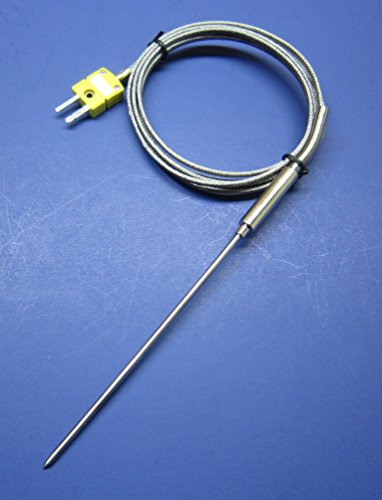 K-Type Thermocouple Sensor with High Temperature Stainless Steel Pointed Insertion Probe, 932 F or 500 C, with Stainless Steel Braided Cable