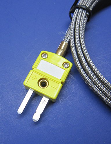 K-Type Thermocouple Sensor with High Temperature Stainless Steel Pointed Insertion Probe, 932 F or 500 C, with Stainless Steel Braided Cable