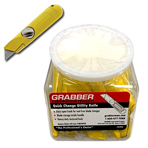 Grabber All-Metal Fixed-Blade Utility Drywall Knife - Easy Change Blade, Non-Retractable (20-Count Jar)