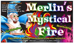 mystical fire merlin’s fire flame colorant vibrant long-lasting pulsating flame color changer for indoor or outdoor use 0.882 oz packets 12 pack