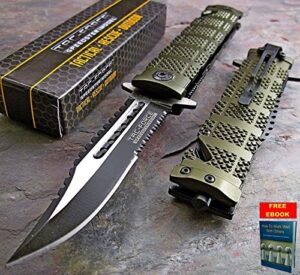 pocket knife folding tactical rescue knife spring assisted open tac force green sawback bowie tf-710gn + free ebook by only us