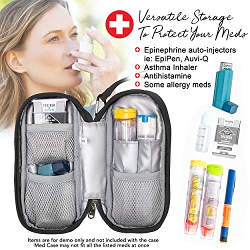 PracMedic Bags Epipen Carry Case- Holds Epi Pens, Auvi Q, Inhaler, Epinephrine, Allergy, Syringe, Diabetic Supplies, Insulated Medical Pouch, Travel Medicine Kit for Essentials and Emergency (Black)