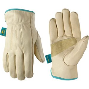 wells lamont women's water-resistant leather work gloves | puncture resistant, reinforced, hydrahyde | medium (1167m), tan