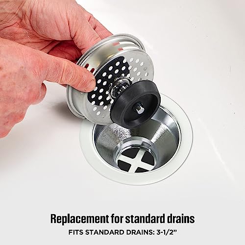 Highcraft 9843 Stainless Steel Kitchen Sink Strainer Basket-Replacement for Standard Drains (3-1/2 Inch) -Universal Style Rubber Stopper