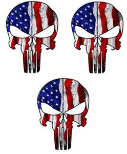 three (3) usa skull, hard hat sticker, 2 in - usa american union decal