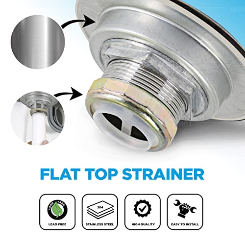 Highcraft 97I3 Flat Stainless Steel RV Mobile Shower Strainer-Drain Assembly for Kitchen or Laundry Sinks, Large