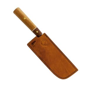 Condor Tool & Knife, Kondoru Kitchen Nakkiri 7" Hickory & Walnut Handle Leather Sheath Fixed Blade Knife