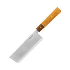 condor tool & knife, kondoru kitchen nakkiri 7" hickory & walnut handle leather sheath fixed blade knife