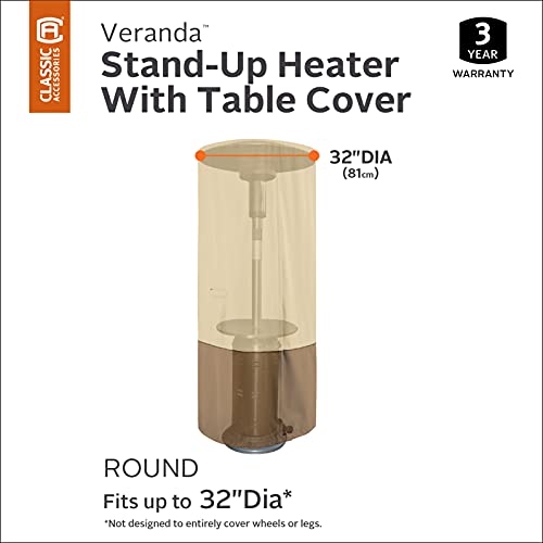 Classic Accessories Veranda Water-Resistant 32 Inch Round Stand-Up Patio Heater Table Cover, Outdoor Table Cover