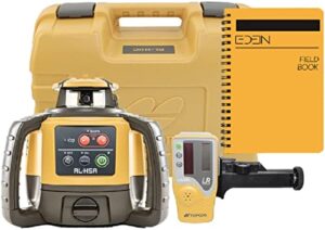 topcon rl-h5a self leveling horizontal rotary laser with bonus eden field book, ip66 rating drop, dust, water resistant, 800m construction laser, includes ls-80l receiver, detector holder, soft case