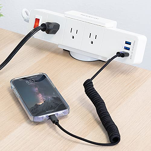 Mount-It! Power Strip Holder Clamp Desk Mount with Included Surge Protector | White Desktop Power Outlet with 3 USB Ports and 3 AC Power Outlets | Adjustable Power Strip Clamp Mount