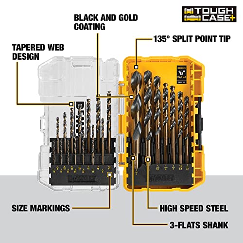 DEWALT Drill Bit Set, 21-Piece, 135 Degree Split Point, 31 Degree Helix, Black Oxide Coated, For Plastic, Wood and Metal (DWA1181)