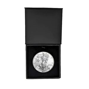 2002 - u.s. silver eagle in plastic air tite in magnet close black gift box - gem brilliant uncirculated dollar us mint uncirculated
