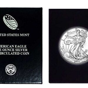 2002 - U.S. Silver Eagle in Plastic Air Tite in Magnet Close Black Gift Box - Gem Brilliant Uncirculated Dollar US Mint Uncirculated