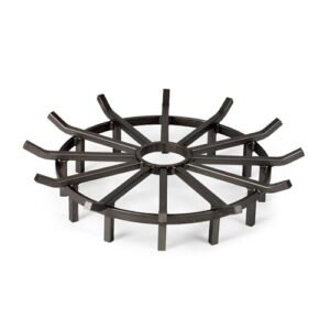 ash & ember 28" wagon wheel fire grate, high-efficiency smoke-free fireplace log grate, decorative wood burning lifted grate pit, sandblasted steel with light oil coating