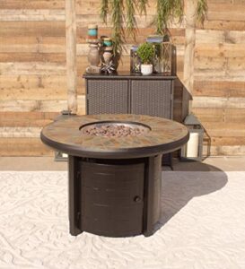pebble lane living 42" natural slate and copper top outdoor propane gas fire pit table: powder-coated black frame
