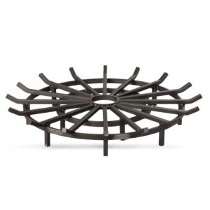 ash & ember 36" wagon wheel fire grate, high-efficiency smoke-free fireplace log grate, decorative wood burning lifted grate pit, sandblasted steel with light oil coating