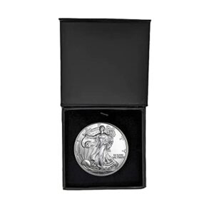 2005 - u.s. silver eagle in plastic air tite in magnet close black gift box - gem brilliant uncirculated dollar uncirculated us mint
