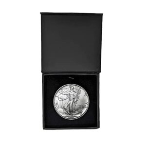 1990 - u.s. silver eagle in plastic air tite in magnet close black gift box - gem brilliant uncirculated dollar uncirculated us mint