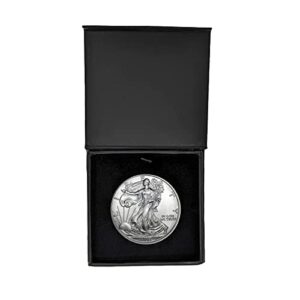 2001 - u.s. silver eagle in plastic air tite in magnet close black gift box - gem brilliant uncirculated dollar uncirculated us mint
