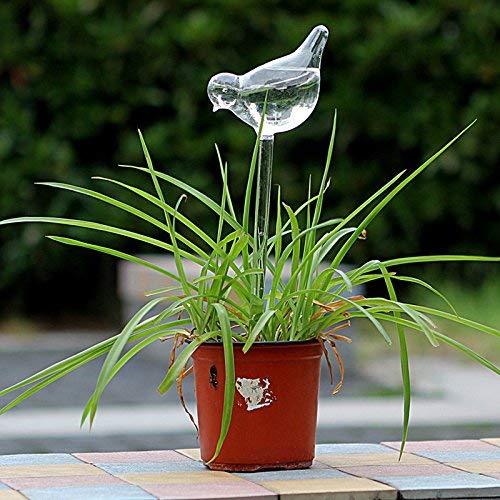 Durable glass Bird Design Watering globes - 3 pack Gift for gardeners, Her or Mom with 3 Water Bulbs, a Funnel + 3 spikes against dirt for Indoor Plants / Watering Bulbs, Water Globes, Home Decoration