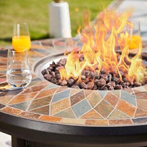 Pebble Lane Living Exclusive Natural Slate Top Outdoor Fire Pit with Metal Cover & 50,000 BTU Burner, Rust Resistant Powder Coating, Lava Rocks Included, Sleek Bronze Frame, 42" W x 27.5" H