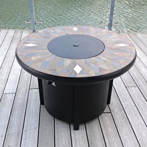Pebble Lane Living Exclusive Natural Slate Top Outdoor Fire Pit with Metal Cover & 50,000 BTU Burner, Rust Resistant Powder Coating, Lava Rocks Included, Sleek Bronze Frame, 42" W x 27.5" H