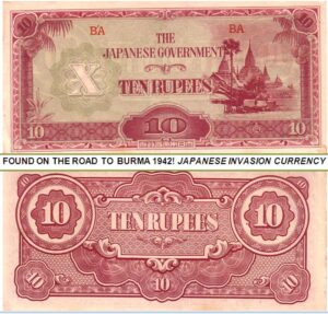 1942 jp rare original ww2 japanese invasion currency (10 rupees) occupation of burma! 10 rupees very fine