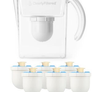 Clearly Filtered No. 1 Filtered Water Pitcher for Fluoride/Water Filter Pitcher + 6 Replacement Filters, BPA/BPS-Free/Filters 365+ Contaminants Including Fluoride, Lead, BPA, PFOA