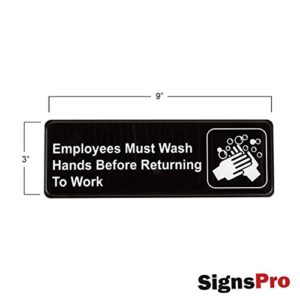 Employees Must Wash Hands Before Returning to Work Sign (Pack of 2) Black and White, 9" x 3"