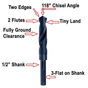 MAXTOOL 33/64" Silver and Deming Drill Bits HSS M2 S & D Drill Bits Prentice Twist Drills Black Oxide 3-Flat on 1/2" Shank 3-Flat 6" OAL; SD02B03R033