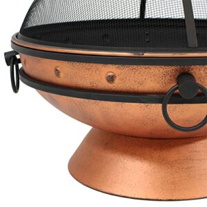 Sunnydaze 30-Inch Raised Outdoor Fire Pit Bowl - with Handles, Log Poker, and Spark Screen - Copper Finish