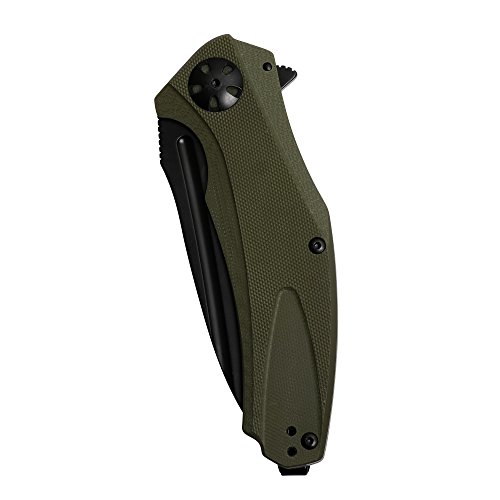 Kershaw Natrix XL Pocketknife (7008OLBLK); 3.75-inch Drop-Point Blade with Black-Oxide Coated 8Cr13MoV Steel; Olive-Drab G10 Handle Scales; KVT Ball-Bearing Manual Open; Reversible Pocketclip; 4.1 oz