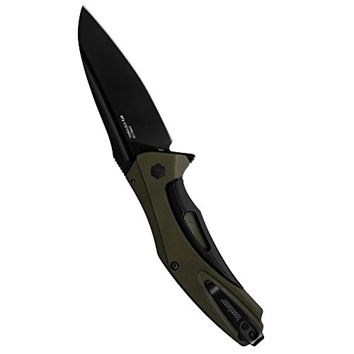 Kershaw Natrix XL Pocketknife (7008OLBLK); 3.75-inch Drop-Point Blade with Black-Oxide Coated 8Cr13MoV Steel; Olive-Drab G10 Handle Scales; KVT Ball-Bearing Manual Open; Reversible Pocketclip; 4.1 oz